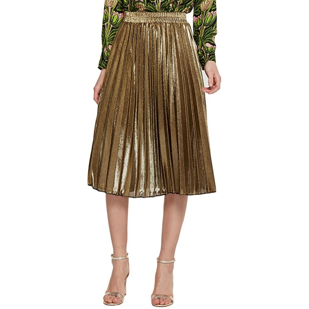 SOLD 🎈NWOT Pleated Metallic Midi Skirt - Picture 2 of 12
